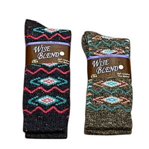 BOGO Wise Blend Women’s Multicolor Merino Wool Blend Mid Calf Socks, M, 2 Pairs